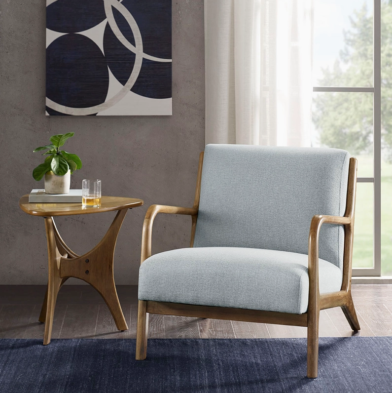 Scandinavian Elm Wood Blue Lounge Chair