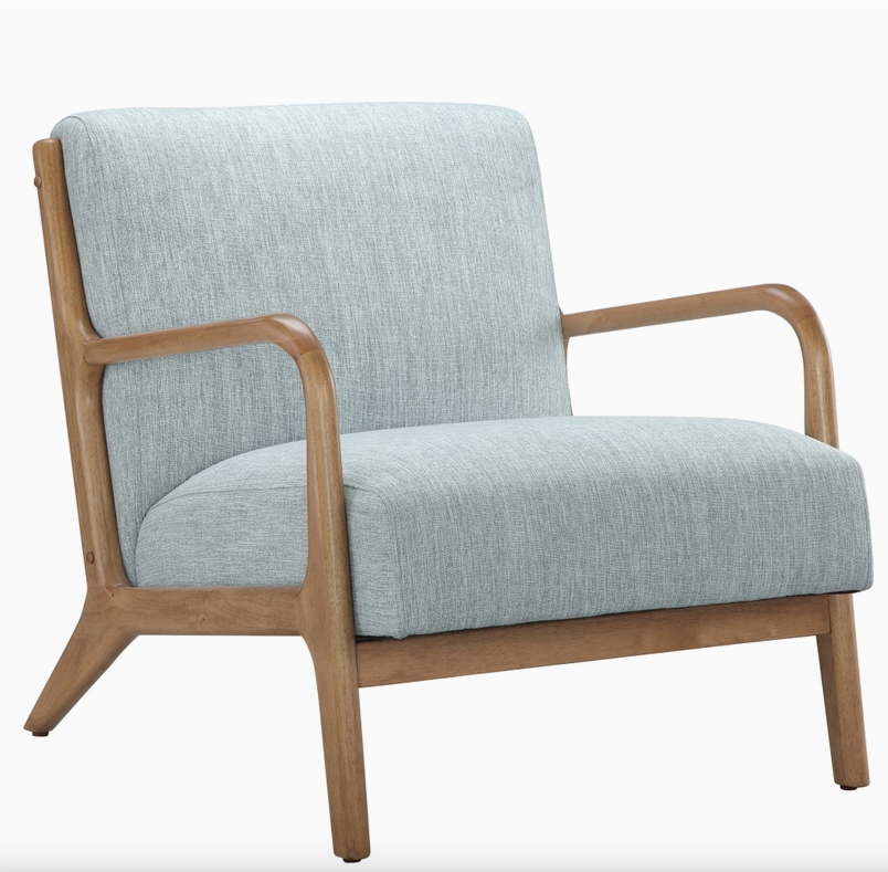 Scandinavian Elm Wood Blue Lounge Chair