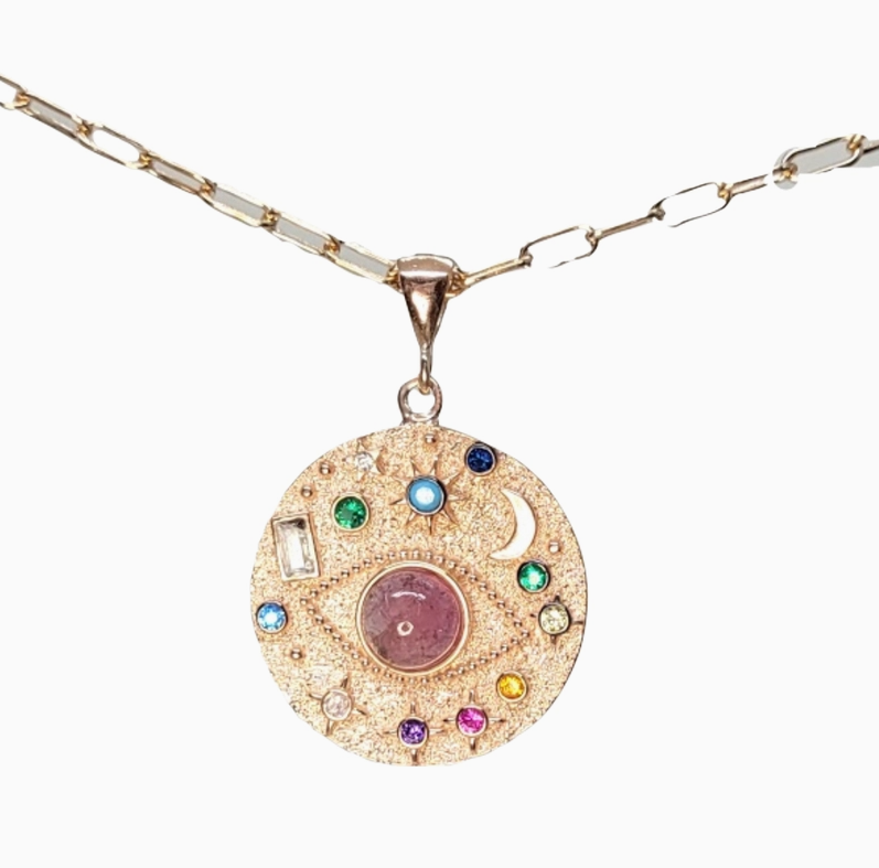 Solar System Gemstone Necklace with An Evil Eye