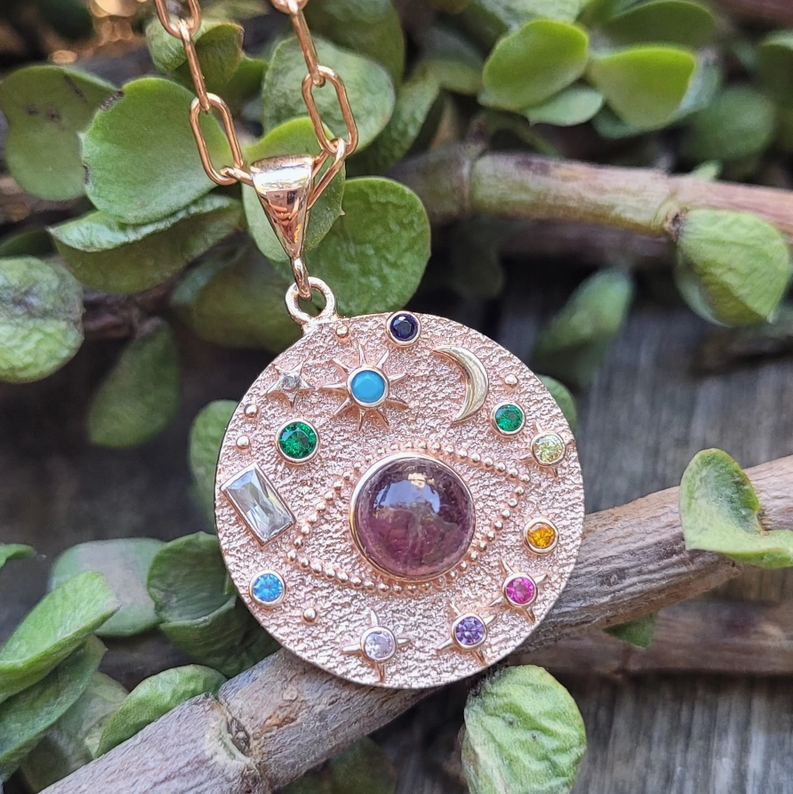 Solar System Gemstone Necklace with An Evil Eye