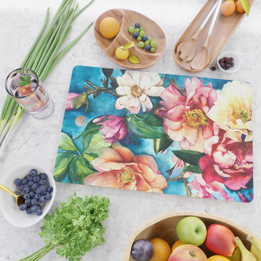 Tropical Floral I Glass Cutting Board